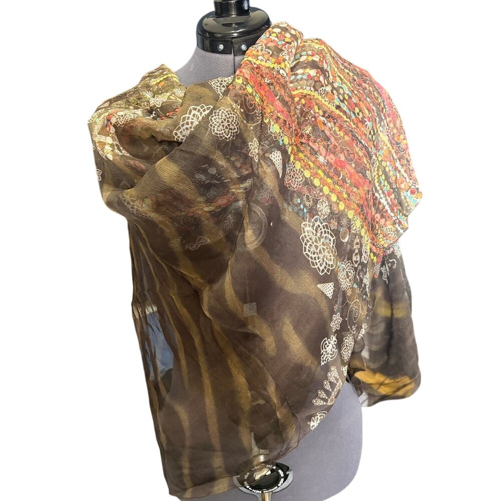 La Perla Silk Scarf 48x48 Made in Italy Oversized Abstract Print Neutral Tones
